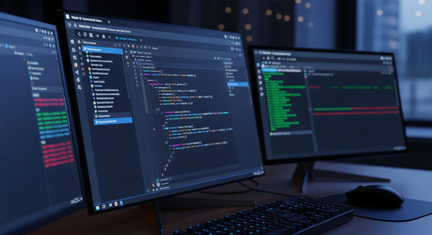 Écrans de développement montrant du code React et TypeScript pour une application sur mesure