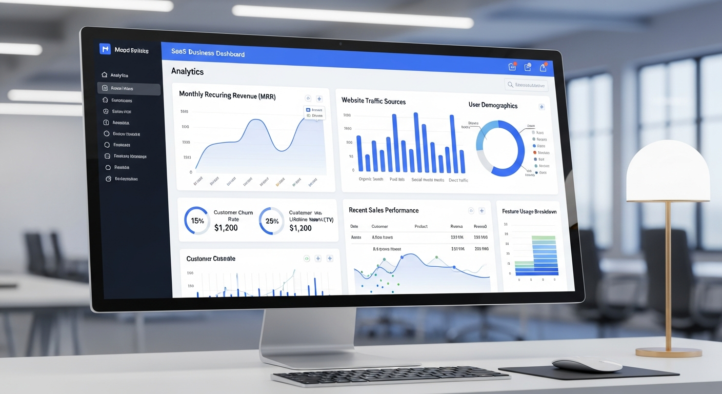 Dashboard SaaS PWA sur écran d'ordinateur