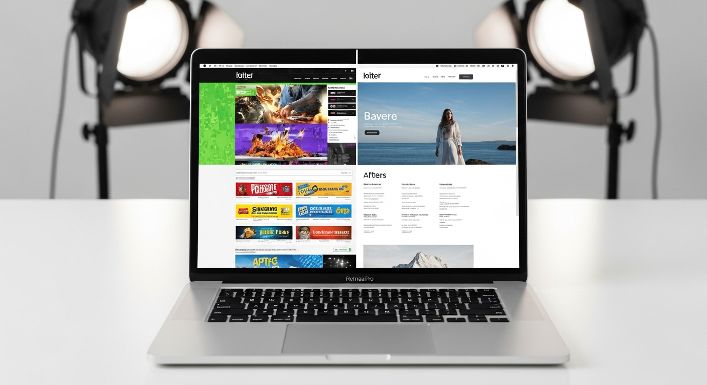 Comparaison avant/après d'une refonte de site web sur ordinateur portable