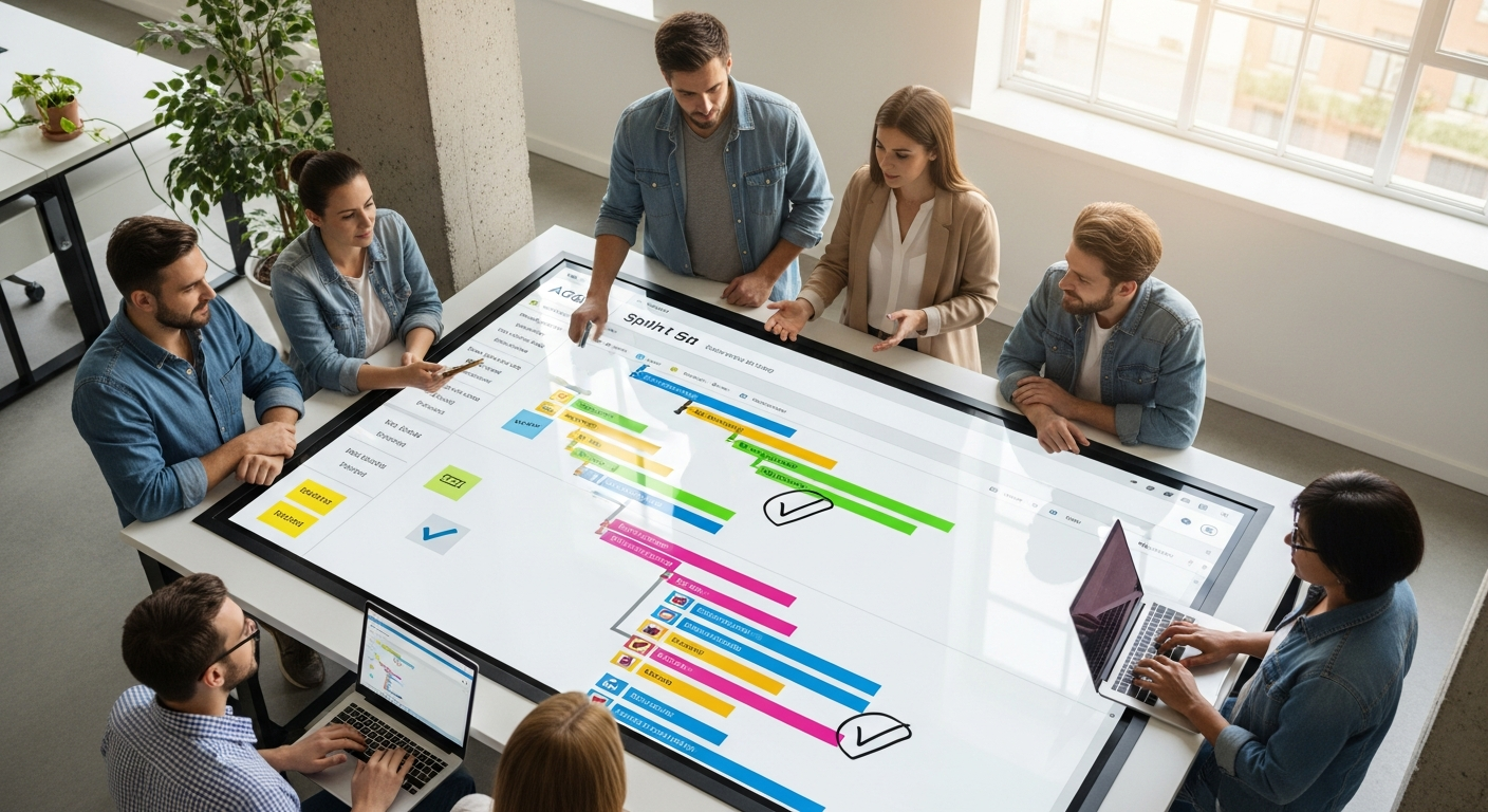 Équipe de développement agile lors d'une session de sprint planning