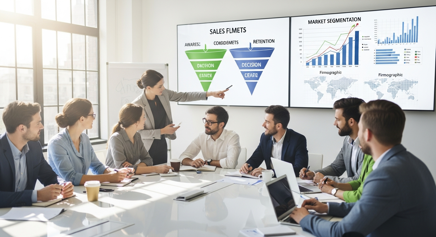 Réunion d'équipe autour d'une stratégie d'acquisition commerciale B2B