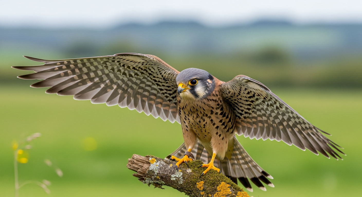 Common kestrel perched in Irish countryside
