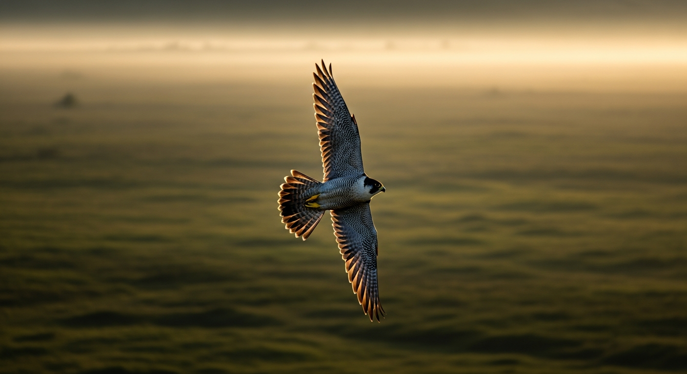 A peregrine falcon soaring over the Irish landscape