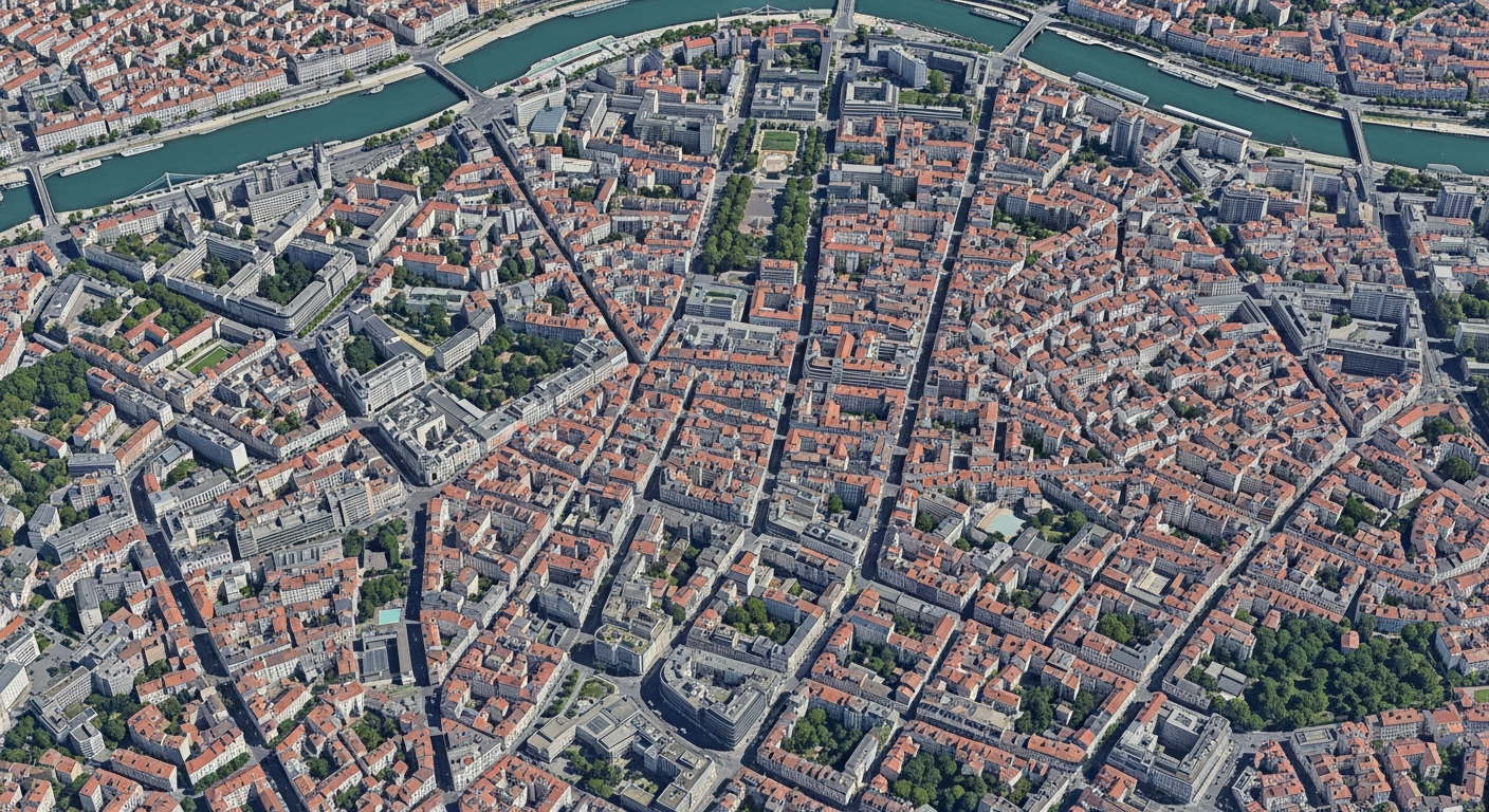 Vue aérienne du quartier autour de notre bureau au 24 avenue Joannes Masset, Lyon 9e