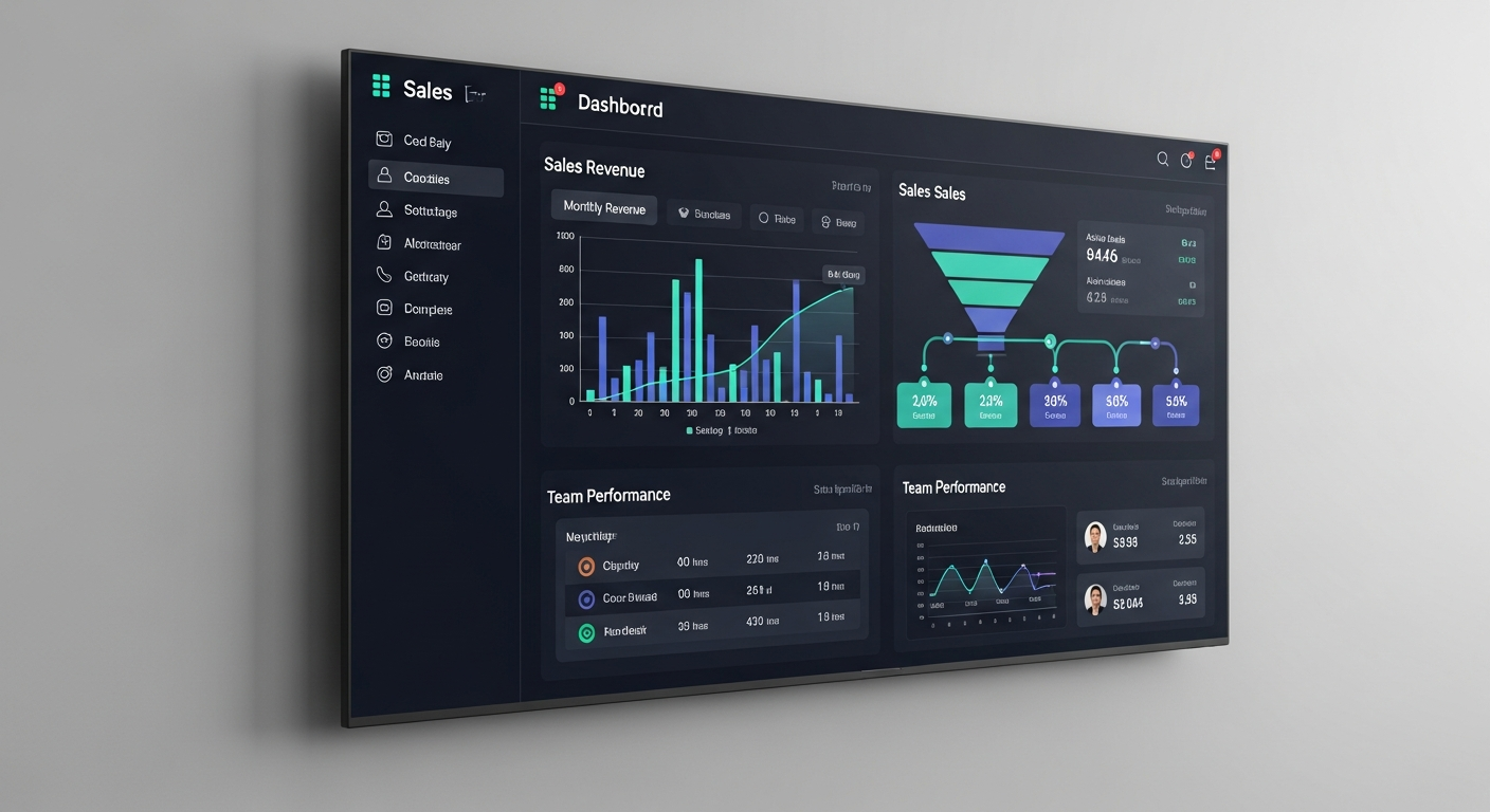 Interface du dashboard commercial avec graphiques de ventes et pipeline
