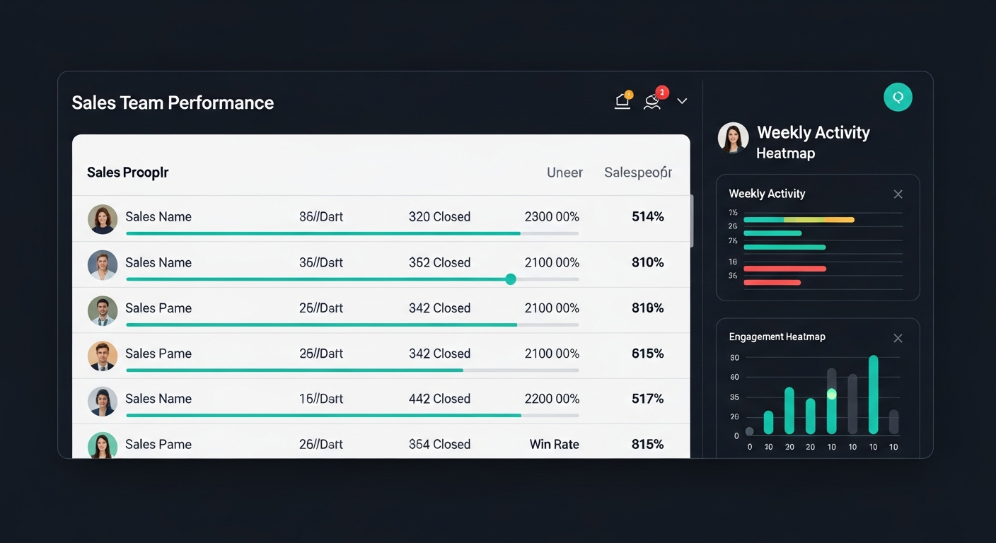 Tableau de bord des performances de l'équipe commerciale avec classement