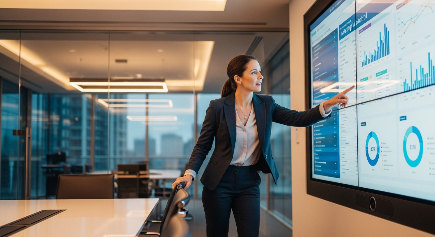 Directrice Marketing analysant des tableaux de bord de performance