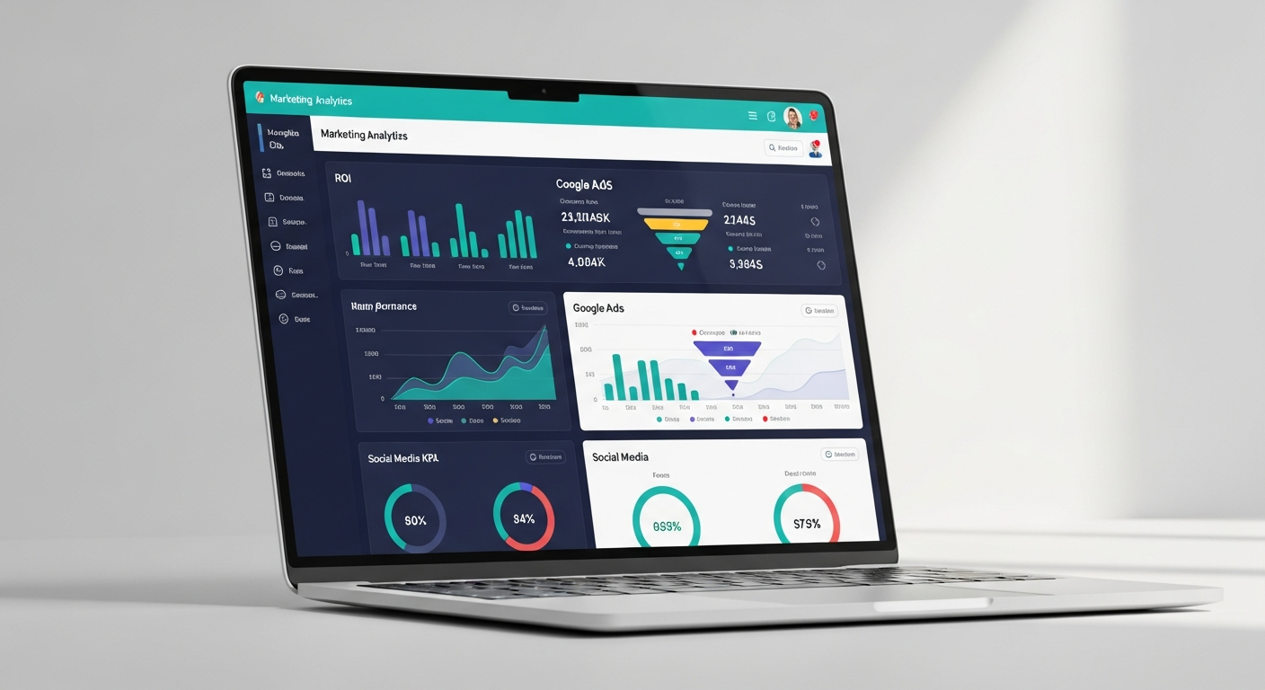Aperçu du dashboard marketing avec KPIs et analytics
