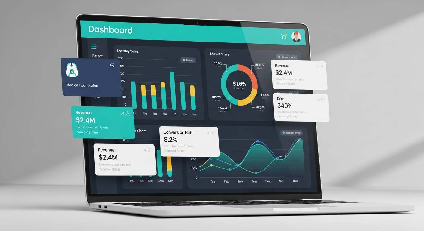 Aperçu d'un dashboard professionnel avec graphiques et KPIs
