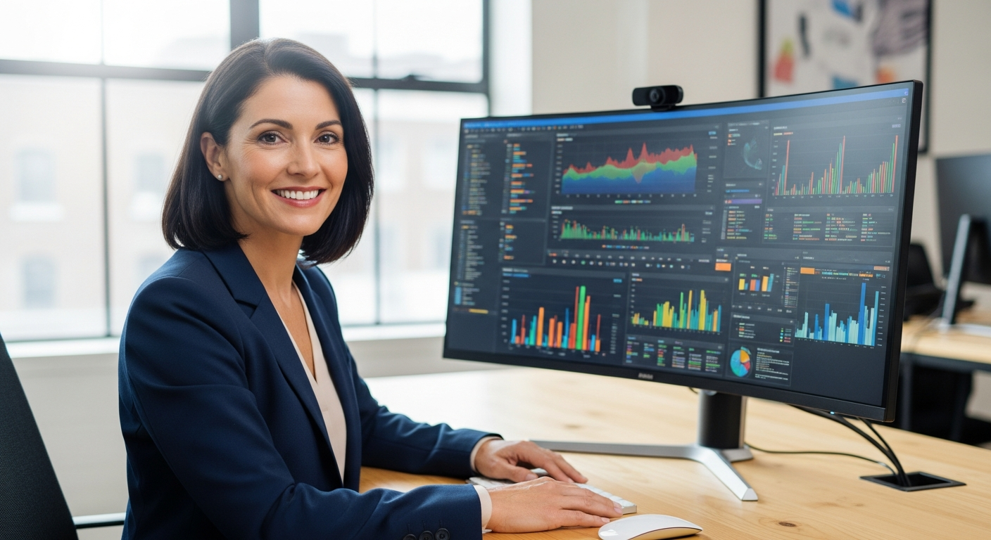 Directrice commerciale utilisant les dashboards Dashboard Insights Studio